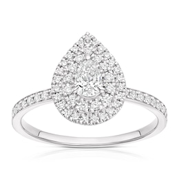 Engagement Ring Platinum 0.50ct Diamond Pear Double Halo Ring