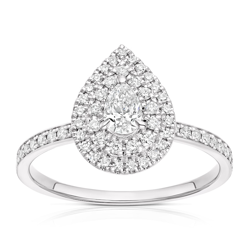 Main Image 1 of Engagement Ring Platinum 0.50ct Diamond Pear Double Halo Ring