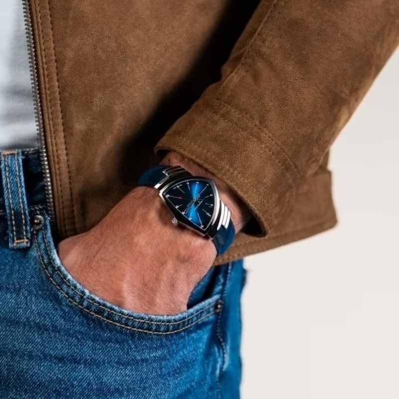 Hamilton Ventura Triangle Dial & Blue Suede Leather Strap Watch