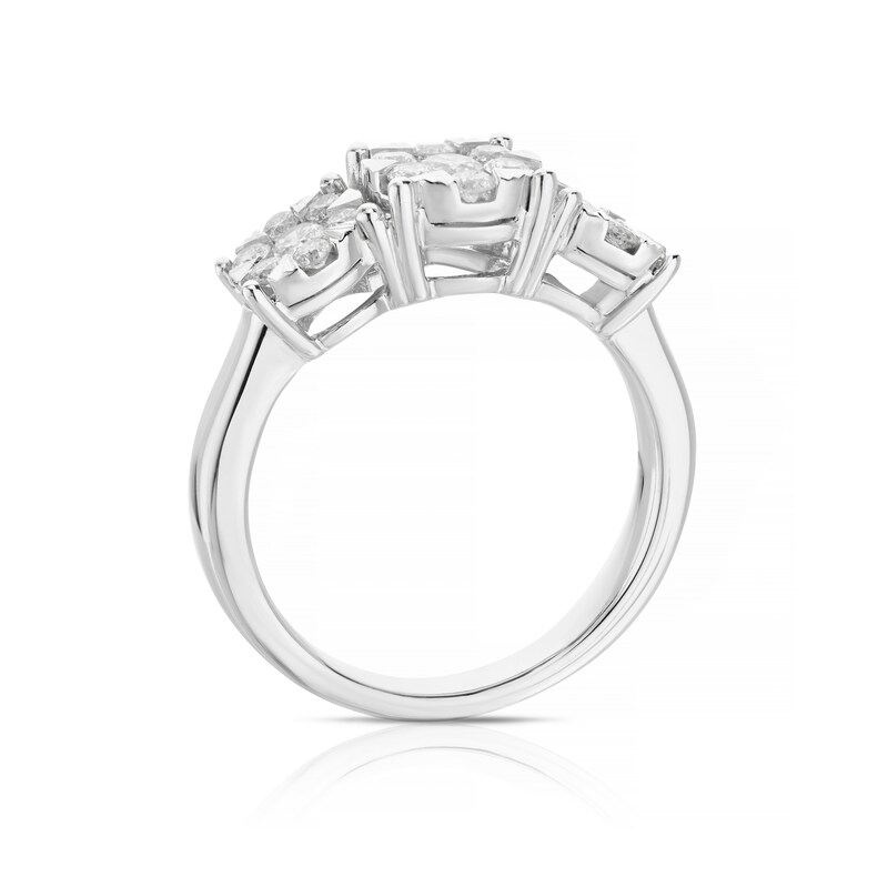 9ct White Gold 0.75ct Total Diamond Cluster Trilogy Ring