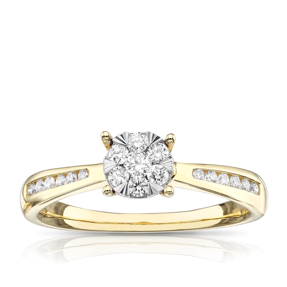 Engagement Ring 9ct Yellow Gold Cluster 0.25ct Diamond Ring