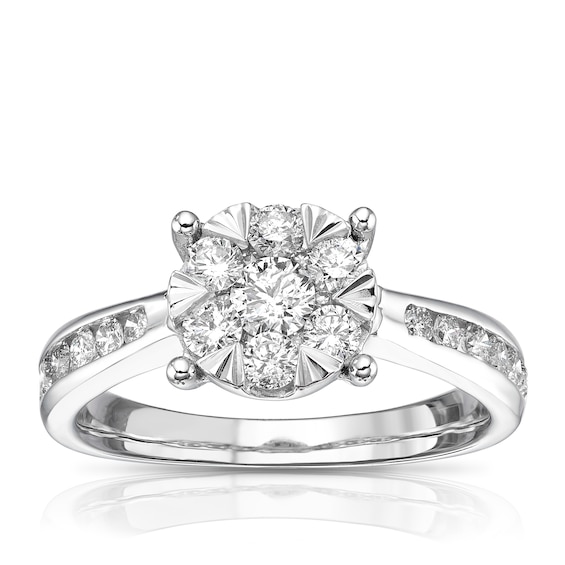 9ct White Gold 0.75ct Total Diamond Cluster Ring