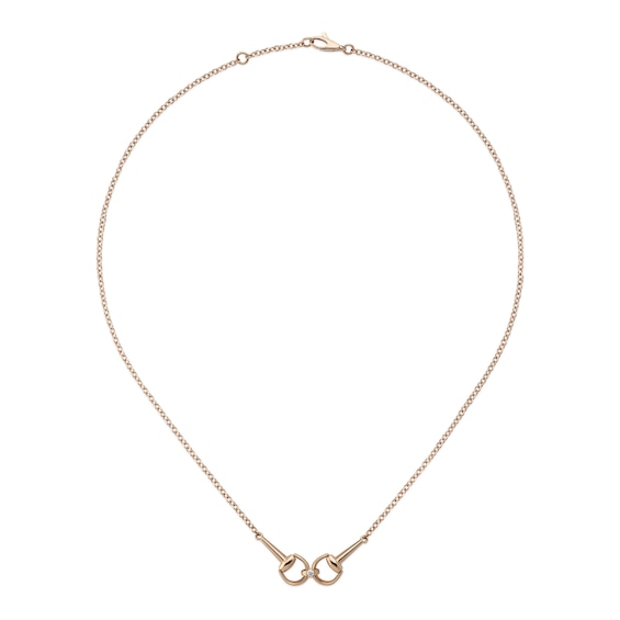 Gucci Horsebit 18ct Rose Gold Diamond and Chain Pendant Necklace