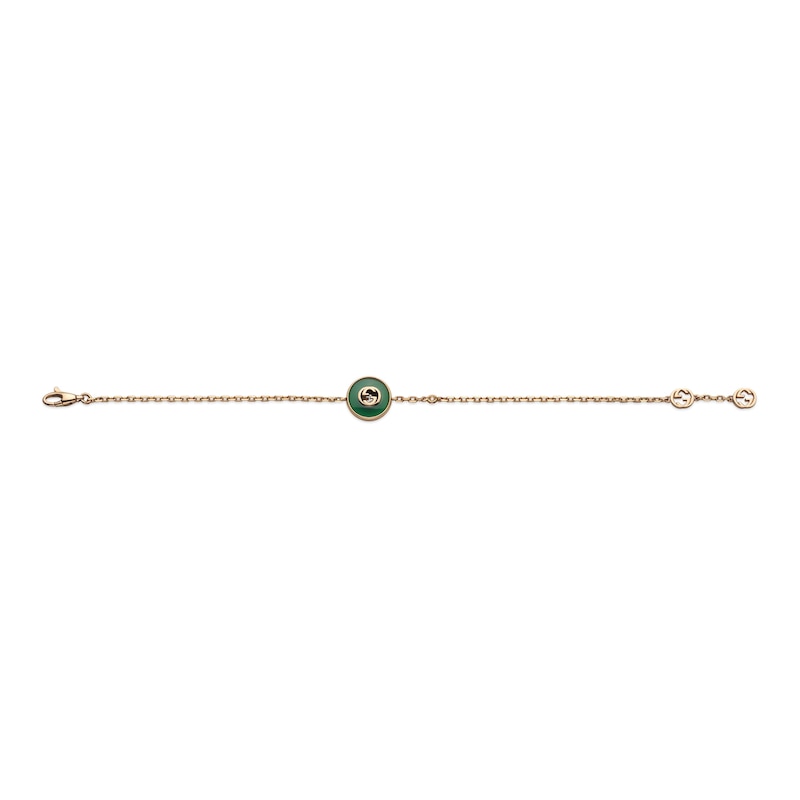 Gucci Interlocking 18ct Rose Gold Diamond & Green Agate Bracelet