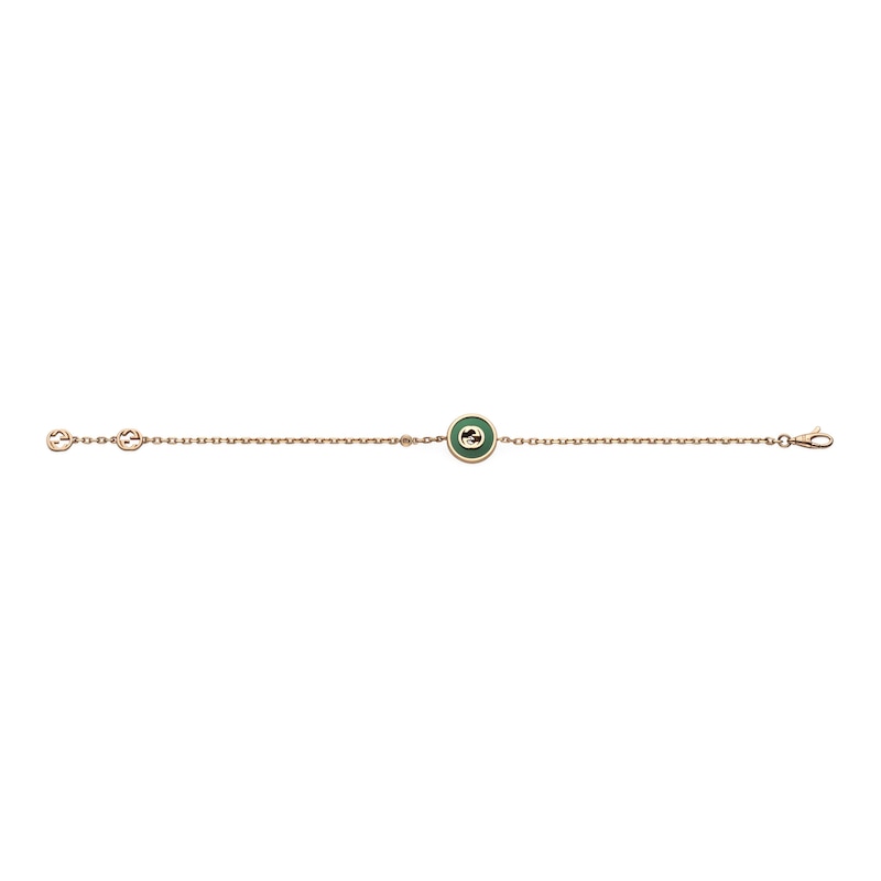 Gucci Interlocking 18ct Rose Gold Diamond & Green Agate Bracelet