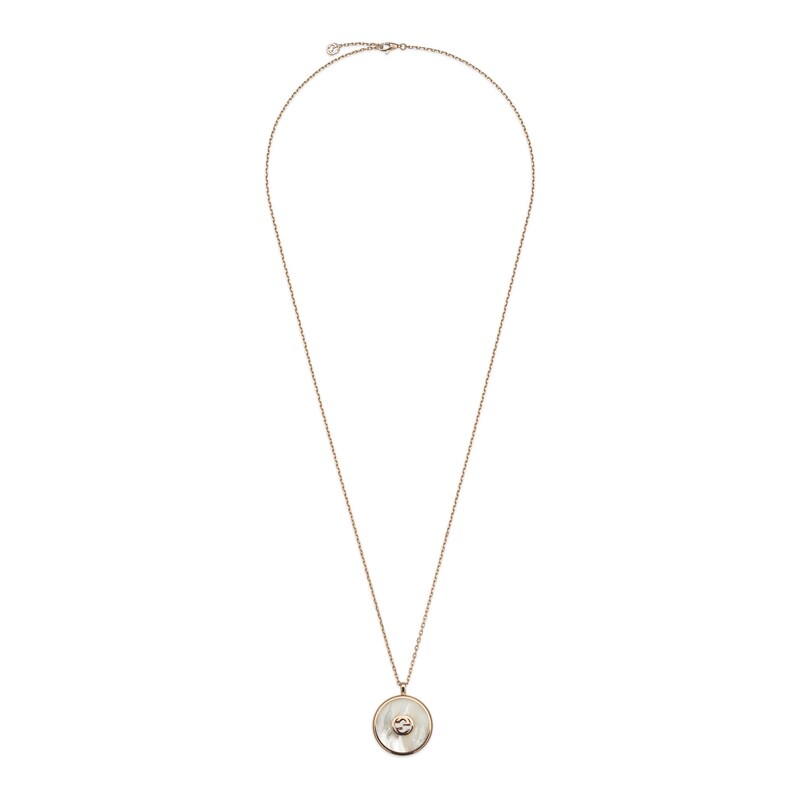 Main Image 2 of Gucci Interlocking 18ct Rose Gold Diamond & Mother Of Pearl Necklace