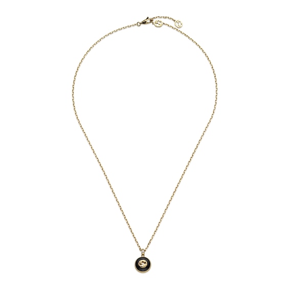 Gucci Interlocking 18ct Yellow Gold Diamond and Onyx Pendant Necklace