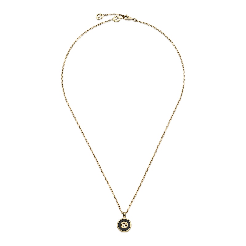 Gucci Interlocking 18ct Yellow Gold Diamond & Onyx Pendant Necklace