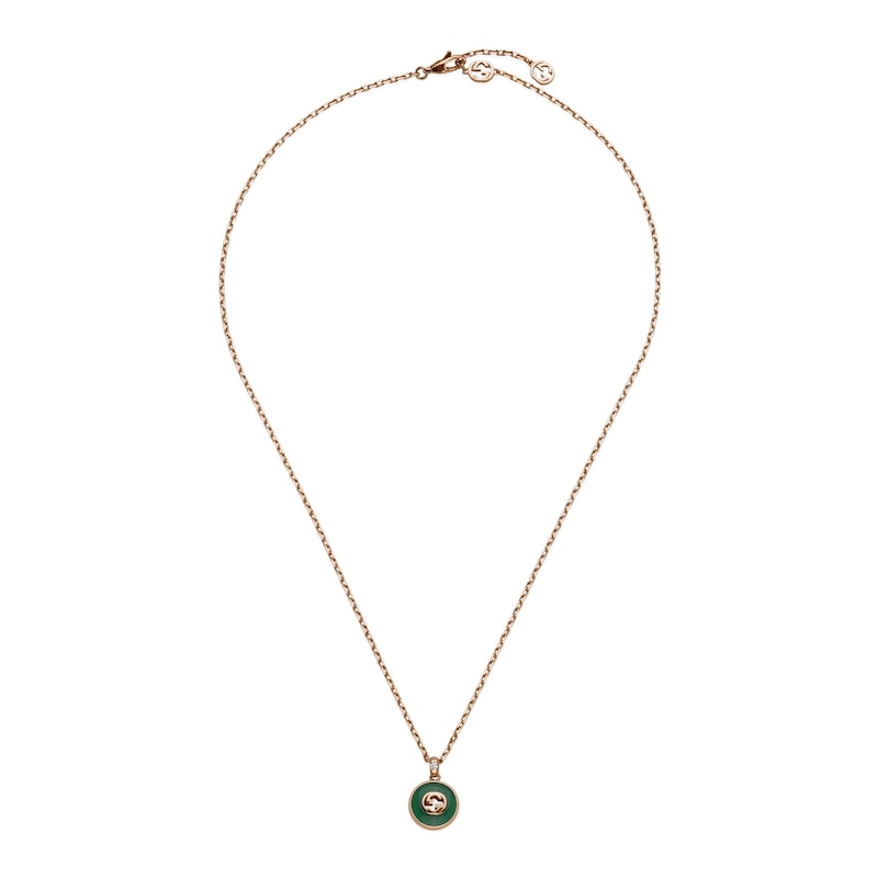 Gucci Interlocking 18ct Rose Gold Diamond & Green Agate Pendant