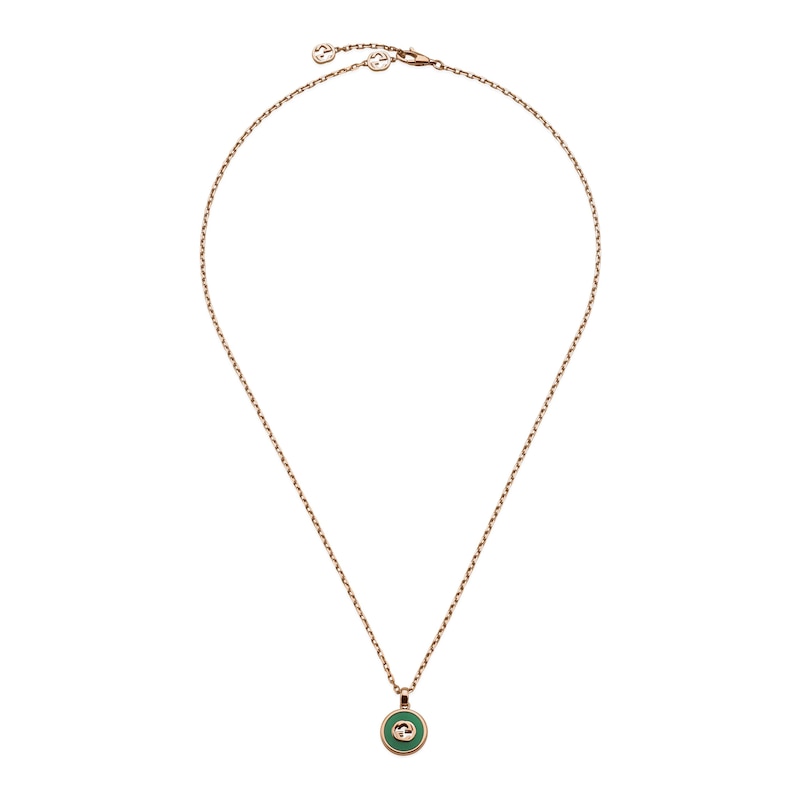 Gucci Interlocking 18ct Rose Gold Diamond & Green Agate Pendant