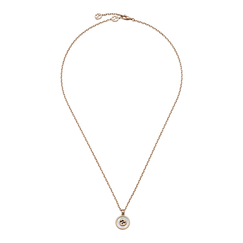 Gucci Interlocking 18ct Rose Gold Diamond & Mother Of Pearl Pendant