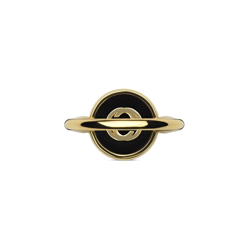 Main Image 3 of Gucci Interlocking 18ct Yellow Gold Diamond & Onyx Round Ring (Size N-O)