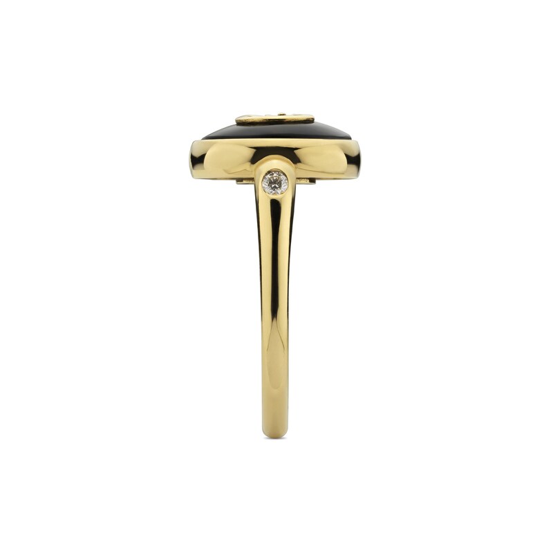 Main Image 4 of Gucci Interlocking 18ct Yellow Gold Diamond & Onyx Round Ring (Size N-O)