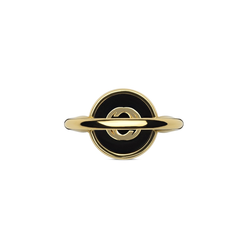 Main Image 3 of Gucci Interlocking 18ct Yellow Gold Diamond & Onyx Round Ring (Size P)