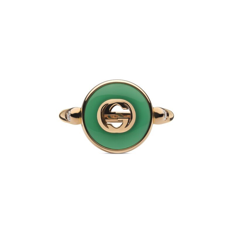 Main Image 2 of Gucci Interlocking 18ct Rose Gold & Green Agate Round Ring (Size M-N)