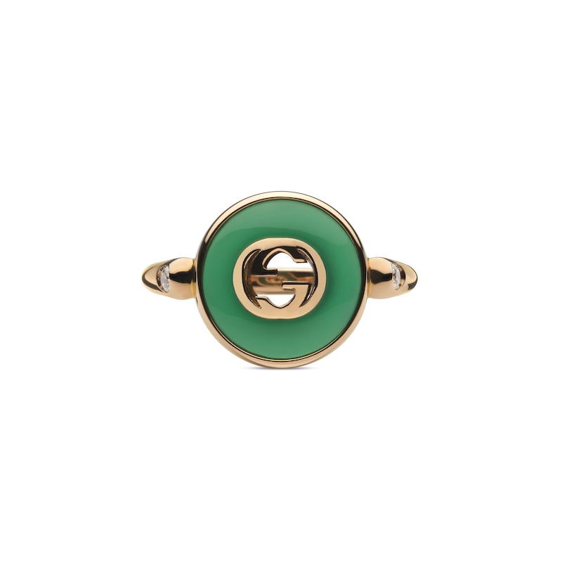 Main Image 2 of Gucci Interlocking 18ct Rose Gold & Green Agate Round Ring (Size O-P)