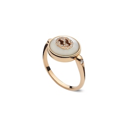 Gucci Interlocking 18ct Rose Gold Diamond & Mother Of Pearl Ring (Size N-O)