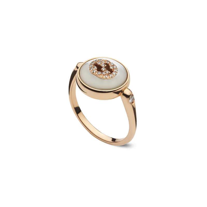Main Image 1 of Gucci Interlocking 18ct Rose Gold Diamond & Mother Of Pearl Ring (Size N-O)