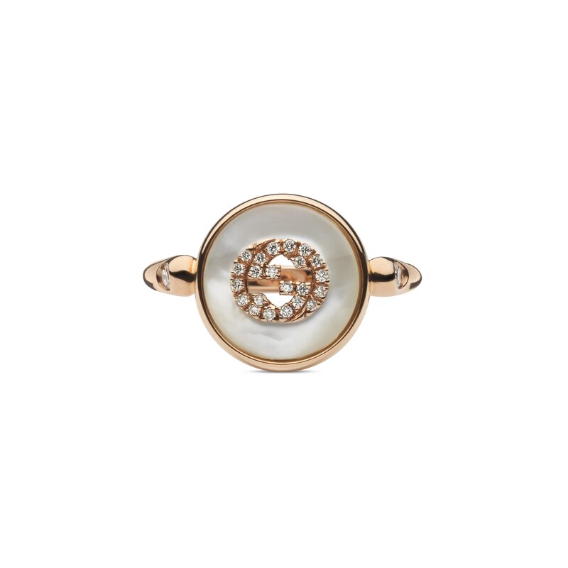 Main Image 2 of Gucci Interlocking 18ct Rose Gold Diamond & Mother Of Pearl Ring (Size N-O)
