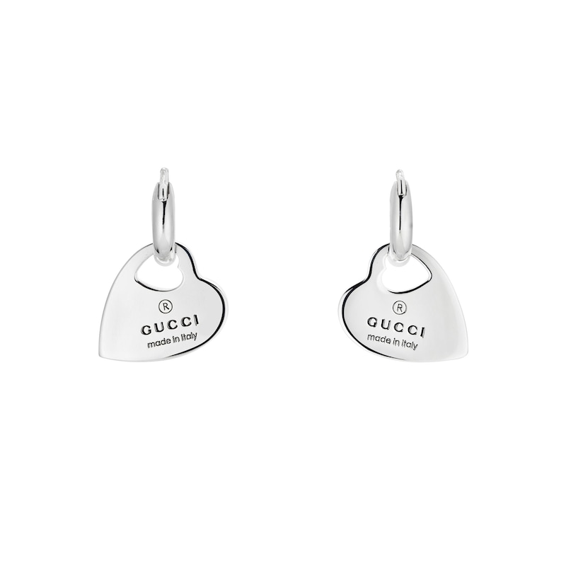 Gucci Trademark Sterling Silver Heart Shaped Hoop Earrings