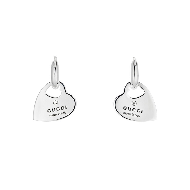 Gucci Trademark Sterling Silver Heart Shaped Hoop Earrings