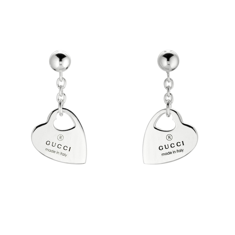 Gucci Trademark Sterling Silver Heart Shaped Stud Earrings