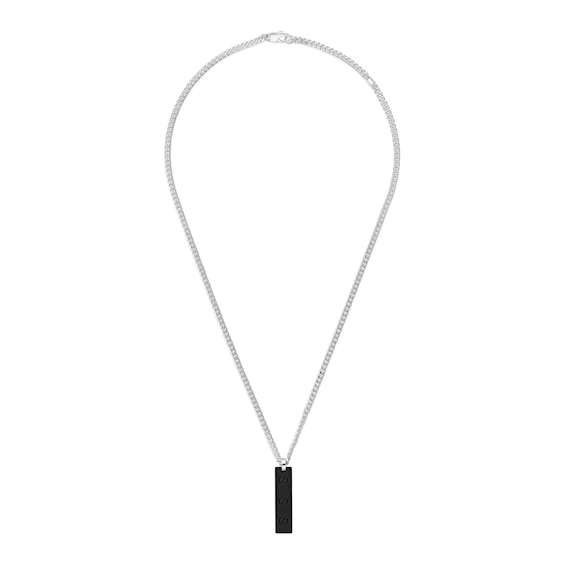 Gucci Tag Sterling Silver and Leather Pendant Chain Necklace