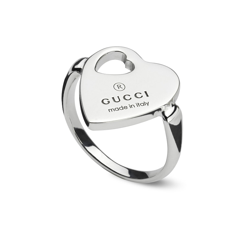 Main Image 1 of Gucci Trademark Sterling Silver Cut Out Heart Shaped Ring (Size K-L)