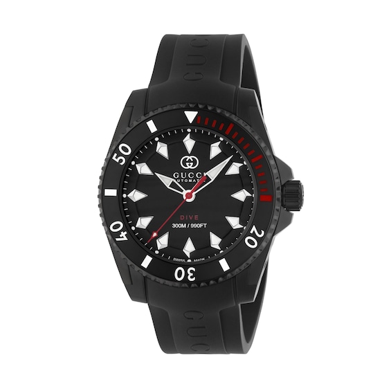 Men's Gucci Dive Black 40Mm Dial Black Rubber Strap Watch