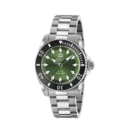 Men's Gucci Dive Green Dial & Stainless Steel Bracelet Watch