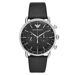 Emporio Armani Men's Black Leather Strap Watch