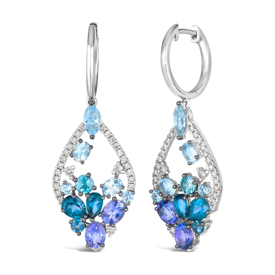 Le Vian 14ct White Gold 0.40ct Diamond and Multistone Drop Hoop Earrings
