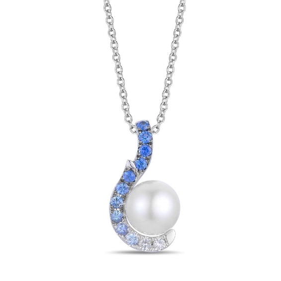 Le Vian 14ct White Gold Ombre Sapphire and Pearl Pendant Necklace