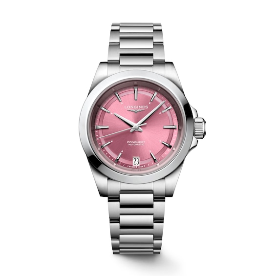 Women's Longines Conquest Pink Dial & Stainless Steel Bracelet Watch