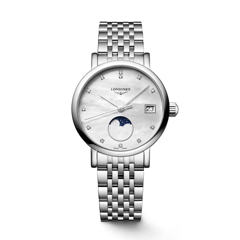 Longines Elegant Ladies' Diamond & Moonphase Stainless Steel Watch