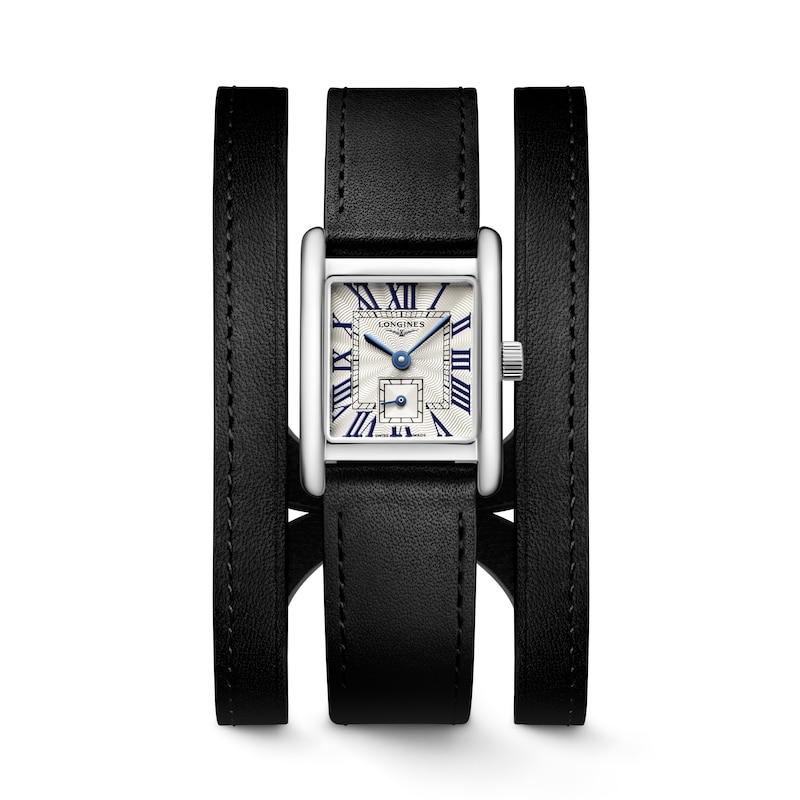 Longines Mini DolceVita Black Leather Double Strap Watch