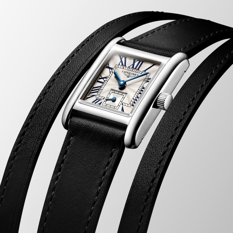 Longines Mini DolceVita Black Leather Double Strap Watch