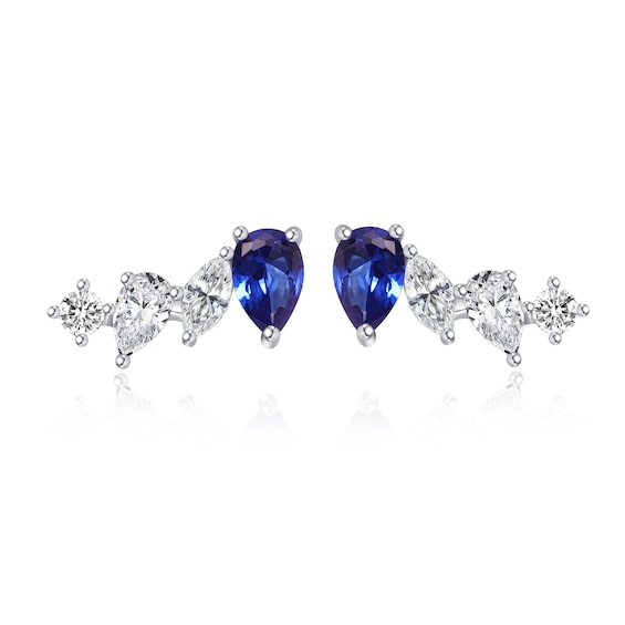 CARAT* LONDON Abigail Sterling Silver Sapphire and CZ Climber Earrings