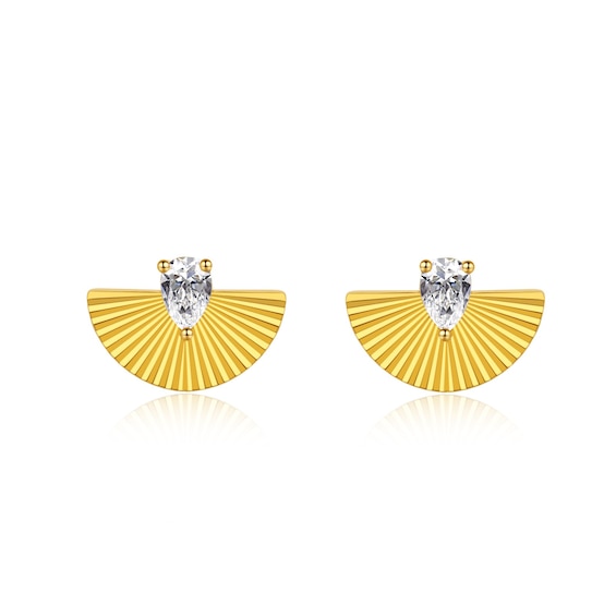 CARAT* LONDON Celene Yellow Gold Vermeil Fan Shaped Stud Ear