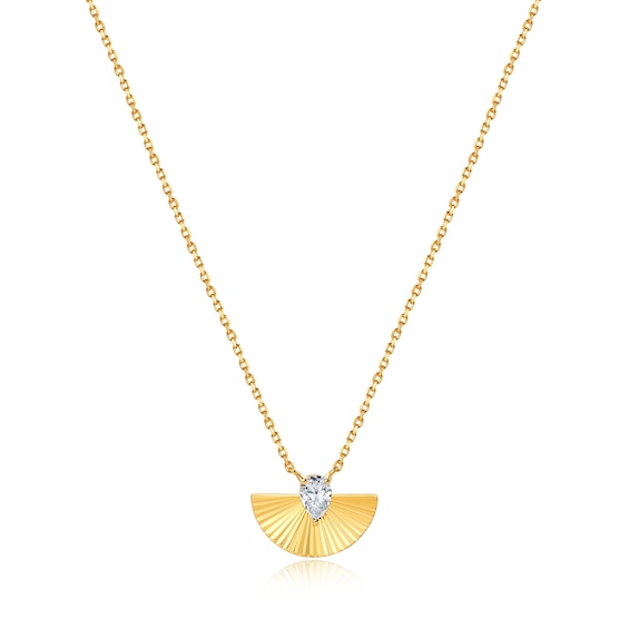 CARAT* LONDON Celene Yellow Gold Vermeil Fan Shaped Pendant Necklace