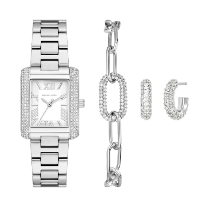 Main Image 1 of Michael Kors Emery Stainless Steel Watch, Silver Tone Bracelet & Earrings Giftset