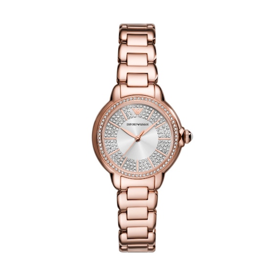Emporio Armani Women's Rose Gold Tone Stainless Steel Bracelet Watch with Stone Set Dial