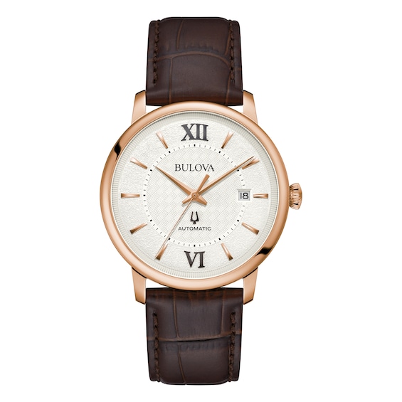 Men's Bulova Classic Rose Gold Tone & Leather Watch