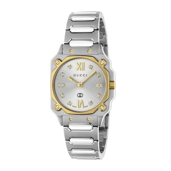 Gucci G-Flat 24mm Diamond Stainless Steel Bracelet Watch