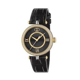 Gucci Model 2000 Black Leather Strap Watch