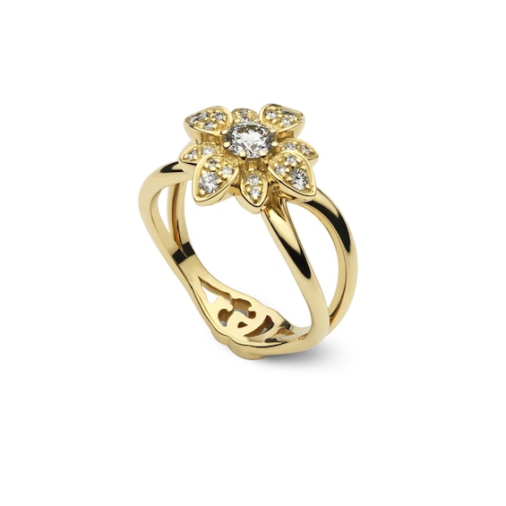 Gucci Flora 18ct Yellow Gold 0.16ct Diamond Flower Shaped Ri