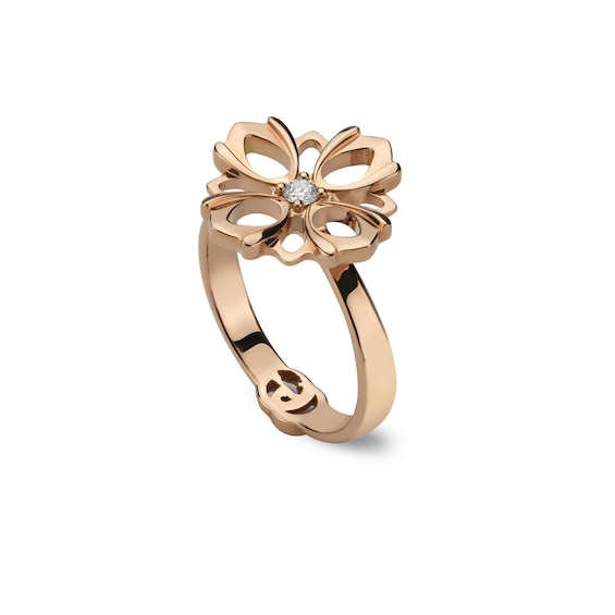 Gucci Flora 18ct Rose Gold Diamond Flower Shaped Ring (Size 