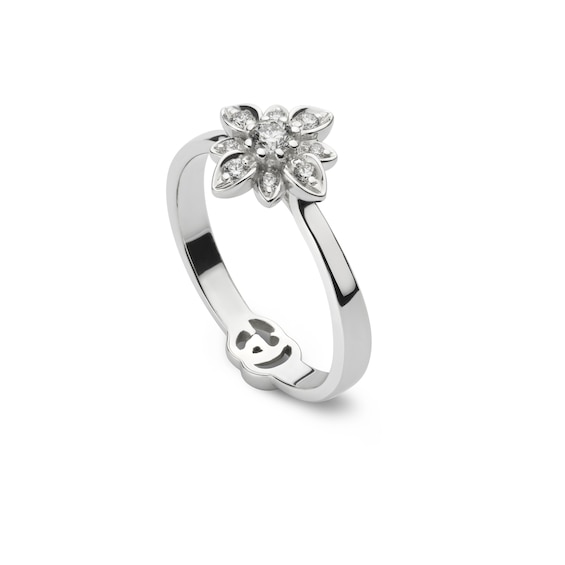 Gucci Flora 18ct White Gold 0.15ct Diamond Flower Shaped Rin