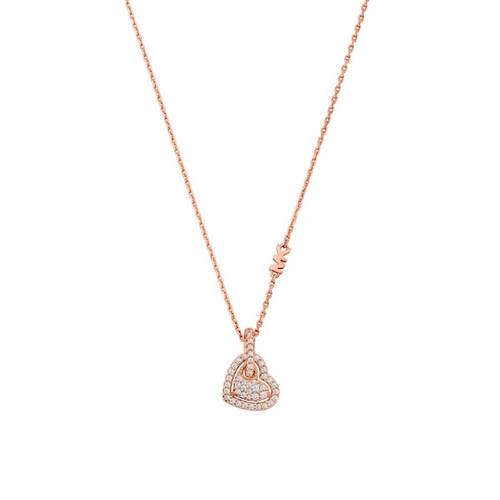 Michael Kors Love 14ct Rose Gold Plated 15+2 CZ Heart Shaped Pendant Necklace
