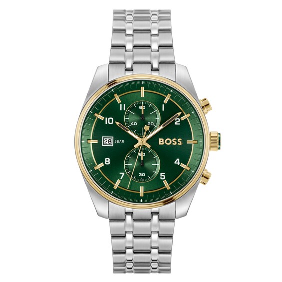 BOSS Skytraveller Mens Chronograph Dark Green Dial and Stain